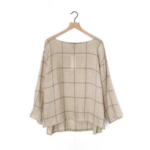 EILEEN FISHER organic linen windowpane box top 1X